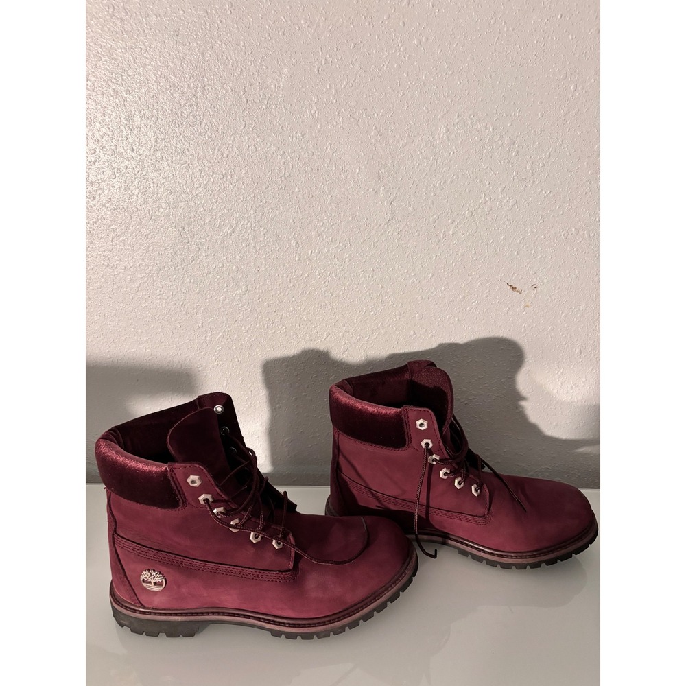 Timberland 6 Inch Premium Burgundy Nubuck Velvet Collar Boots A1KC1 Womens 10 - Picture 4 of 9